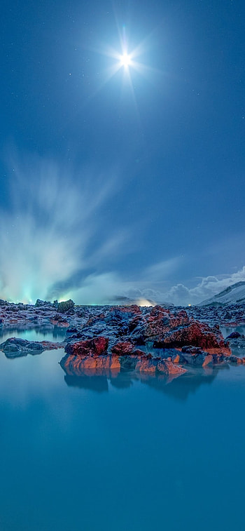 Winter Night over Blue Lagoon in Iceland, Iceland, lake, nature, winter HD phone wallpaper