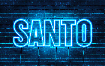 Santo, , with names, Santo name, blue neon lights, Santo Birtay, Happy Birtay Santo, popular italian male names, with Santo name HD wallpaper
