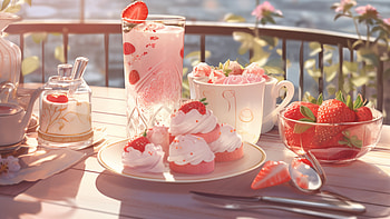 Strawberry Dessert Fantasy, food, strawberry, cake, pink, aesthetic HD wallpaper
