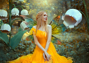 Lily Fairy, fairy, pretty, art, fantasy, yellow, girl, spring, woman HD wallpaper