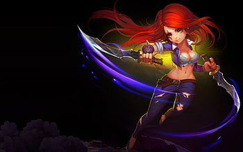 Katarina, black, fantasy, league of legends, cute, redhead, girl HD wallpaper