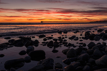 Nature, Sunset, Stones, Sea, Horizon, Bridge HD wallpaper