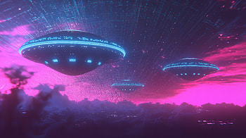 UFO Invasion: A Sci-Fi Adventure, Sci Fi, UFO invasion, UFO, Digital Art, neon HD wallpaper