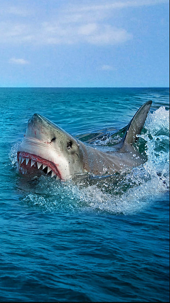 Shark, cloud, sky, ocean, fish, animal, teeth HD phone wallpaper
