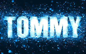 Happy Birtay Tommy, , blue neon lights, Tommy name, creative, Tommy Happy Birtay, Tommy Birtay, popular american male names, with Tommy name, Tommy HD wallpaper