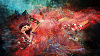 Beauty in Hell, lady, hell, asian, fantasy, lovely, beauty, skulls HD wallpaper