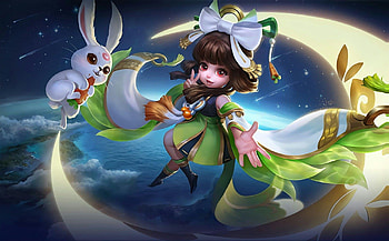 Chang'e, blue, change, cute, girl, goddess, bunny, fantasy, moon, green, chang e, luna, league of legends, lol HD wallpaper