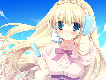 Anime, cute, blush, sky, blonde HD wallpaper