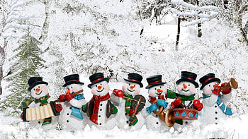 Cute Whimsical Snowman Snowmen Snow Winter Christmas Music Band Trees HD wallpaper