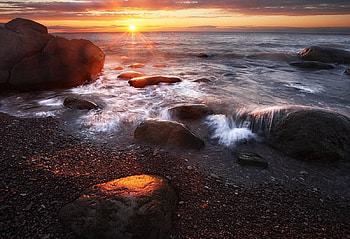 Nature, waves, sunset, beach HD wallpaper