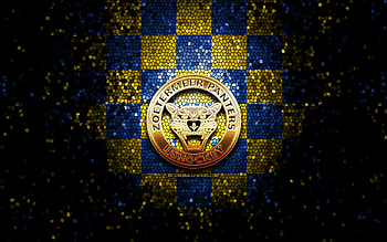 Zoetermeer Panthers, glitter logo, BeNe League, yellow blue checkered background, hockey, dutch hockey team, Zoetermeer Panthers logo, mosaic art HD wallpaper