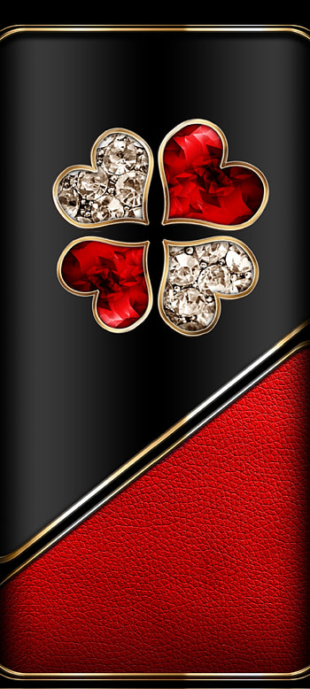 Red clover Heart, gold, symbol, diamond, premium, luxury, leather HD phone wallpaper