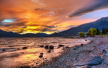Nature, Sunset, Stones, Sky, Sea, Clouds, Shore, Bank, Texture, Lumps, Shroud, Shades, Blocks HD wallpaper