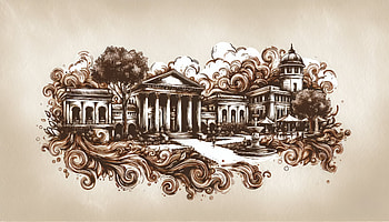 Vintage-Style University Illustration, university, architecture, illustration, vintage, landscape HD wallpaper