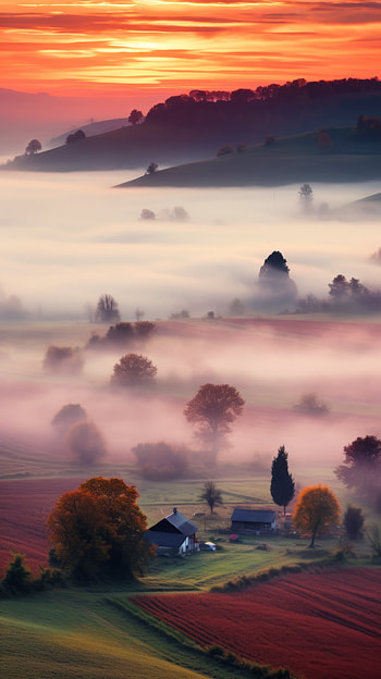 Foggy Autumn Landscape , fall, fog, sunset, nature, landscape HD phone wallpaper