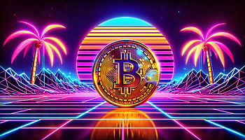 Vibrant Bitcoin Neon Paradise, bitcoin, neon, retro, cryptocurrency, palm tree HD wallpaper