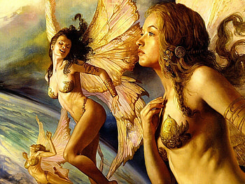 angels family, sexy, abstract, fantasy, angels HD wallpaper