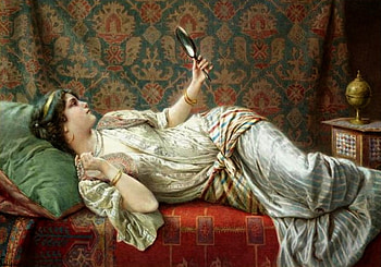 By Francesco Ballesio (1860-1923), mirror, bed, painting, art, francesco ballesio, people, woman HD wallpaper
