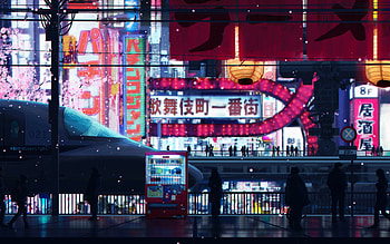 Bullet Train, Night scenery, Lanterns, MacBook Pro HD wallpaper