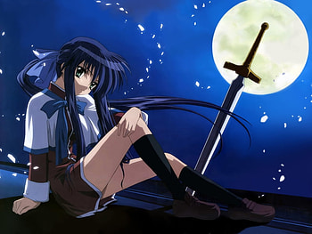 Mai Kawasumi, kanon, sword, anime, moon, girl HD wallpaper