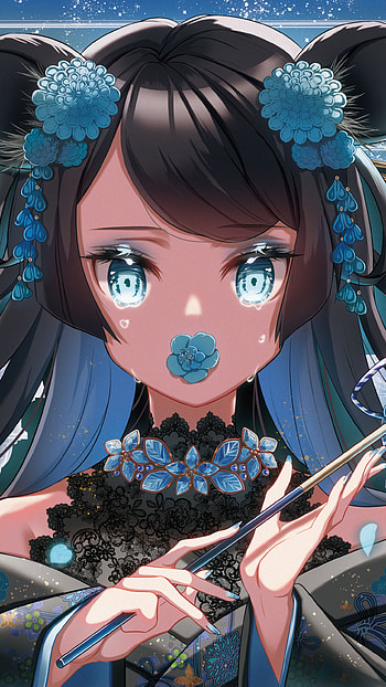 Tear-Bloom: Azure-Eyed Flower Girl, blue eyes, tears, flower, Anime, girl, anime girl HD phone wallpaper