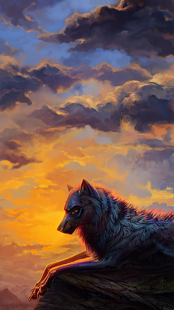 Sunset, Art, Predator, Wolf HD phone wallpaper
