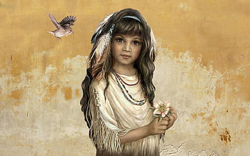 Young Native Indian Child, softness, Beauty, girl, Native American, Sweet, Feathers, portrait, young, Indian, Native, lovely HD wallpaper