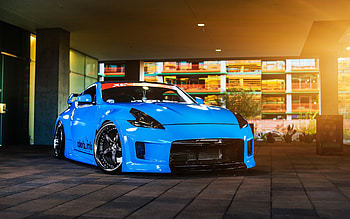 Nissan 370Z, blue cars, cars, front view, nissan, vehicles HD wallpaper