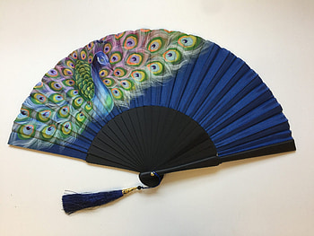Hand fan, feather, evantai, paun, blue, peacock HD wallpaper