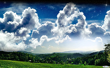 Landscape, Fields, Sky, Stars, Clouds HD wallpaper