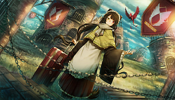Nijisanji, Anime, Virtual Youtuber, Brown Hair, Heterochromia, Inui Toko, Long Hair, Phoenix, Suitcase HD wallpaper