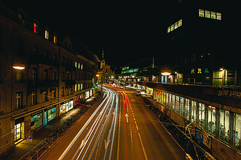 Cities, Building, Long Exposure, Night City, Neon, Stripes, Streaks HD wallpaper