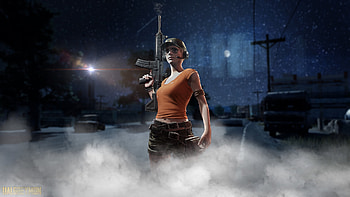 PUBG, night, girl with gun HD wallpaper