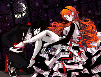 Orihime Inoue, Anime, Bleach, Black Hair, Blush, Dress, Headband, Long Hair, Moon, Orange Hair, Ribbon, Romantic, Ulquiorra Cifer HD wallpaper