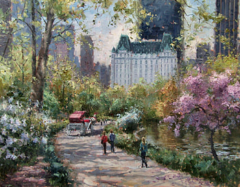 Plaza in Spring, architecture, art, USA, beautiful, cityscape, spring, artwork, scenery, wide screen, New York City, painting, New York, Paprocki, Plaza Hotel HD wallpaper