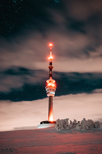 Winter, Night, Building, Miscellanea, Miscellaneous, Backlight, Illumination, Tower HD phone wallpaper