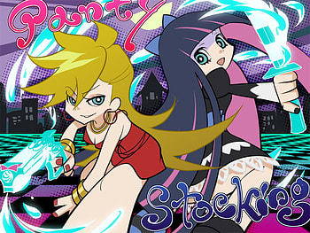 Panty and Stocking , blue, garterbelt, sword, blonde, long hair, purple, anime, gun, stocking, hair, panty HD wallpaper