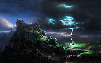 Art, Mountains, Lightning, Element, Fright, Human, Person, Painting, Hit, Blow, Mill, Donkey, Mills, Discharge, Burro HD wallpaper