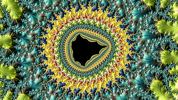 Fractal Art for your - Yellow, blue & Green center, colors, CGI, pattern, psychedelic, trippy, Abstract, fractal HD wallpaper