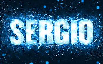 Happy Birtay Sergio, , blue neon lights, Sergio name, creative, Sergio Happy Birtay, Sergio Birtay, popular american male names, with Sergio name, Sergio HD wallpaper