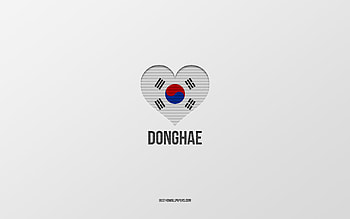 I Love Donghae, South Korean cities, Day of Donghae, gray background, Donghae, South Korea, South Korean flag heart, favorite cities, Love Donghae HD wallpaper