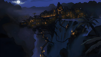 Adabat Night Concept Art, waterfall, night, Sega, video game, Sonic Unleashed HD wallpaper