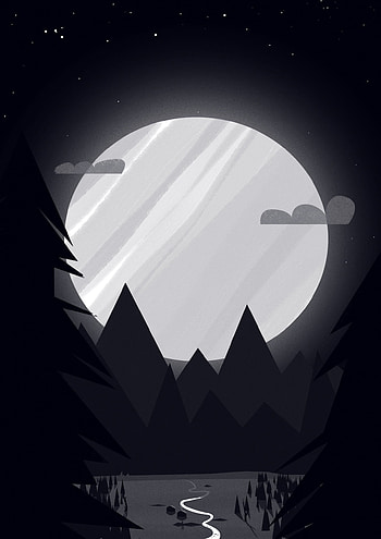 Trees, Art, Mountains, Night, Moon, Path HD phone wallpaper