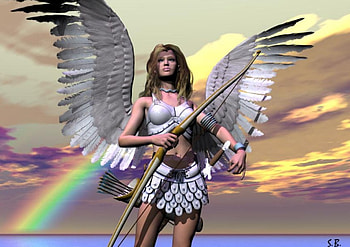 Arcanglena, wings, rain, winged, clouds, protector, sky, arrow, warrior, bow HD wallpaper