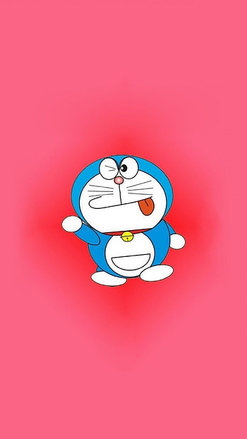 Cute Doraemon, Tongue, Eye Blink, pink background HD phone wallpaper