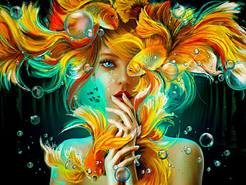 Fantasy Girl, Hands, Water, Girl, Fish HD wallpaper