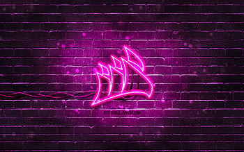 Corsair purple logo, , purple brickwall, Corsair logo, brands, Corsair neon logo, Corsair HD wallpaper