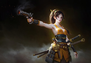 Girl With Guns And Sword, artist, artwork, artstation HD wallpaper