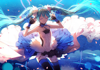Hatsune Miku, vocaloid, twin tails, long hair, dress, miku hatsune, beauty, nice, miku, vocaloids, hatsune, twintails, female, sweet, twintail, blue hair, girl, beautiful, anime girl, anime, pretty, aqua hair, twin tail, gown, lovely HD wallpaper