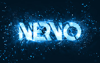 Nervo blue logo, , Australian DJs, blue neon lights, Olivia Nervo, Miriam Nervo, blue abstract background, Nick van de Wall, Nervo logo, music stars, Nervo HD wallpaper